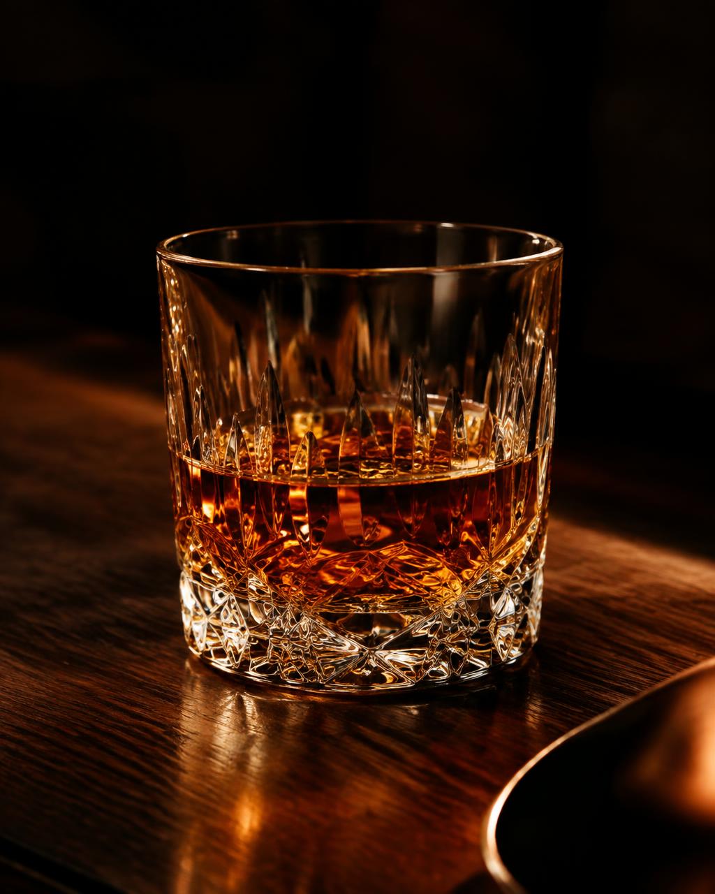 Amber whisky in a crystal tumbler